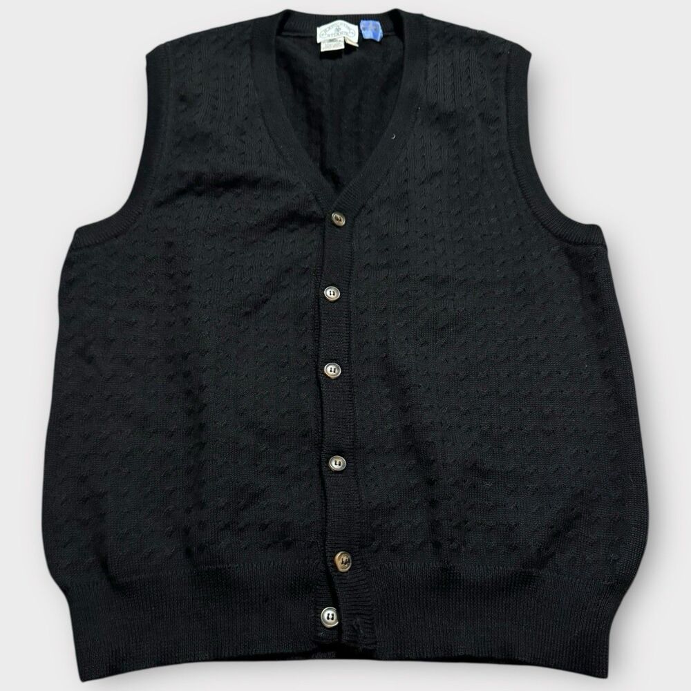 Vintage H. Stockton & Atlanta Mens Medium 100% Pure Merino Wool Vest Dad Grandpa